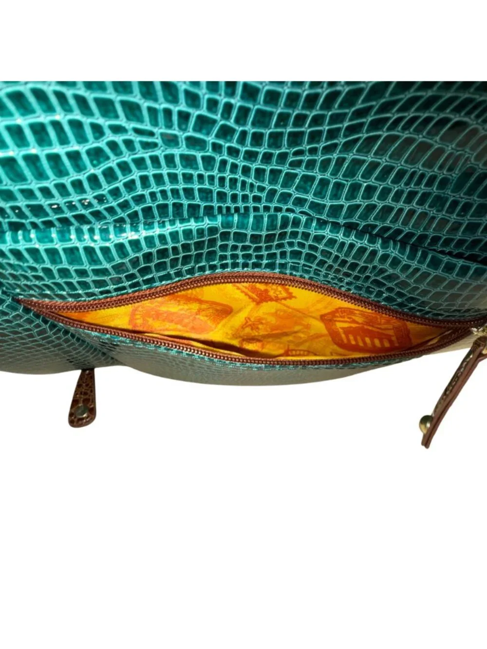 Samantha Brown Women’s Teal & Brown Croc Embossed Lining Dual Handles Travel Bag